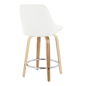 English Elm 24 Inch Swivel Counter Stools Zebra Wood Bentwood Base Faux Leather Seat Set of 2 B202S02211