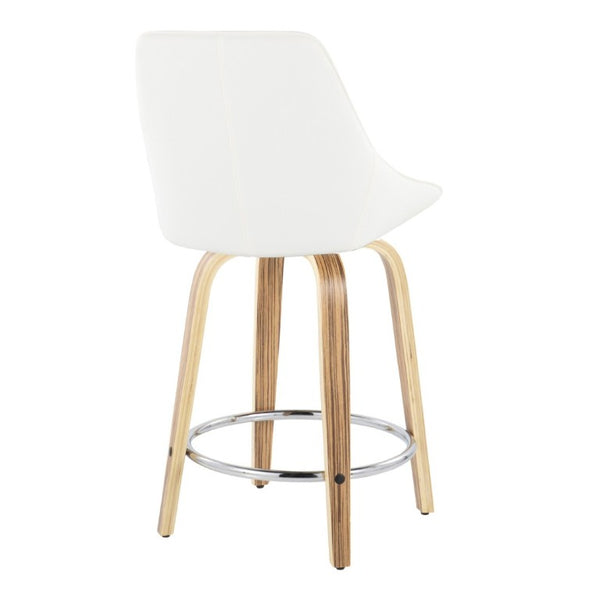 English Elm 24 Inch Swivel Counter Stools Zebra Wood Bentwood Base Faux Leather Seat Set of 2 B202S02211