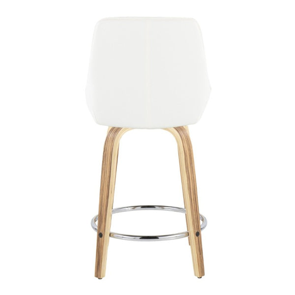 English Elm 24 Inch Swivel Counter Stools Zebra Wood Bentwood Base Faux Leather Seat Set of 2 B202S02211