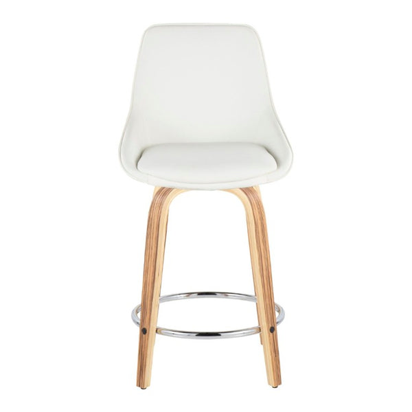 English Elm 24 Inch Swivel Counter Stools Zebra Wood Bentwood Base Faux Leather Seat Set of 2 B202S02211
