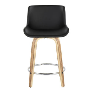 English Elm 24 Inch Mid-Century Swivel Counterstools Zebra Wood Bentwood Legs Chrome Footrest Set of 2 Black B202S02212