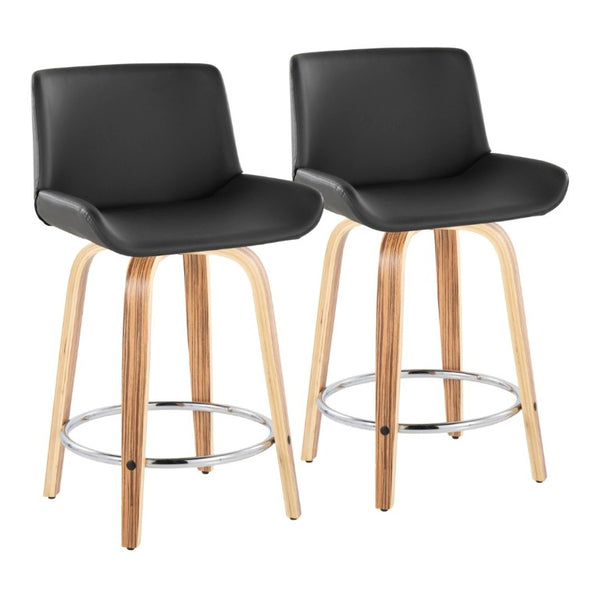 English Elm 24 Inch Mid-Century Swivel Counterstools Zebra Wood Bentwood Legs Chrome Footrest Set of 2 Gray B202S02213