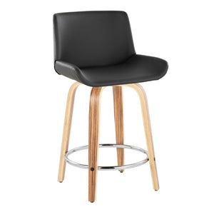 English Elm 24 Inch Mid-Century Swivel Counterstools Zebra Wood Bentwood Legs Chrome Footrest Set of 2 Gray B202S02213