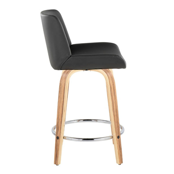 English Elm 24 Inch Mid-Century Swivel Counterstools Zebra Wood Bentwood Legs Chrome Footrest Set of 2 Gray B202S02213