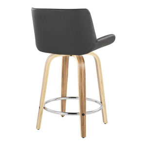 English Elm 24 Inch Mid-Century Swivel Counterstools Zebra Wood Bentwood Legs Chrome Footrest Set of 2 Gray B202S02213