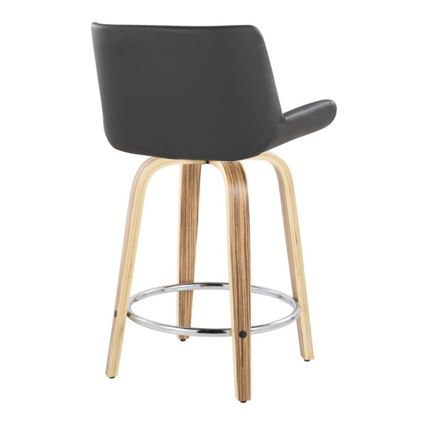 English Elm 24 Inch Mid-Century Swivel Counterstools Zebra Wood Bentwood Legs Chrome Footrest Set of 2 Gray B202S02213