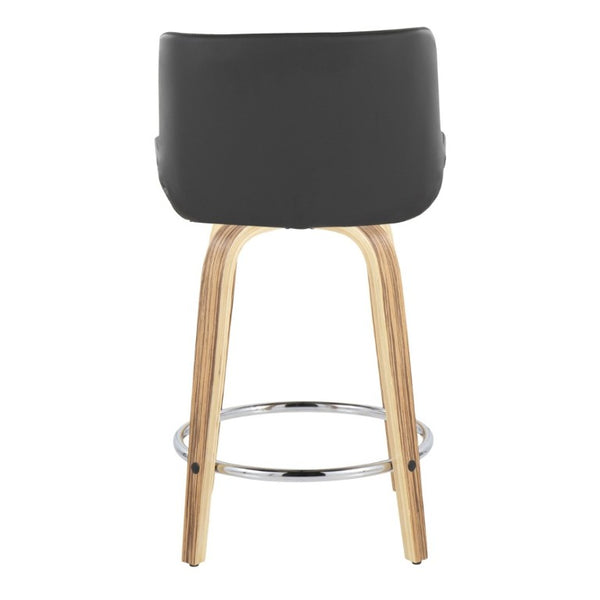 English Elm 24 Inch Mid-Century Swivel Counterstools Zebra Wood Bentwood Legs Chrome Footrest Set of 2 Gray B202S02213