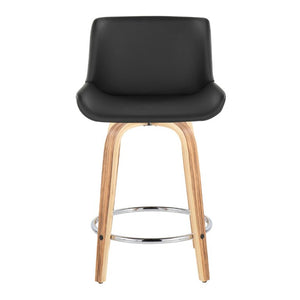 English Elm 24 Inch Mid-Century Swivel Counterstools Zebra Wood Bentwood Legs Chrome Footrest Set of 2 Gray B202S02213