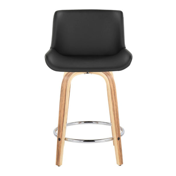 English Elm 24 Inch Mid-Century Swivel Counterstools Zebra Wood Bentwood Legs Chrome Footrest Set of 2 Gray B202S02213