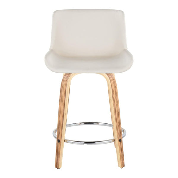 English Elm 24 Inch Mid-Century Swivel Counterstools Zebra Wood Bentwood Legs Chrome Footrest Set of 2 White B202S02214