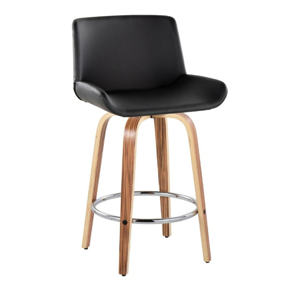 English Elm 26 Inch Mid-Century Swivel Counterstools with Faux Leather Seats and Chrome Footrest Set of 2 Black Zebra Wood B202S02215