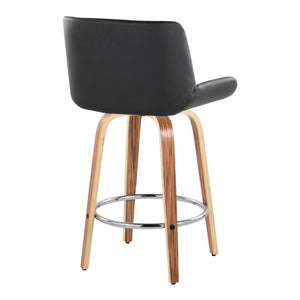 English Elm 26 Inch Mid-Century Swivel Counterstools with Faux Leather Seats and Chrome Footrest Set of 2 Black Zebra Wood B202S02215