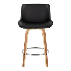 English Elm 26 Inch Mid-Century Swivel Counterstools with Faux Leather Seats and Chrome Footrest Set of 2 Black Zebra Wood B202S02215