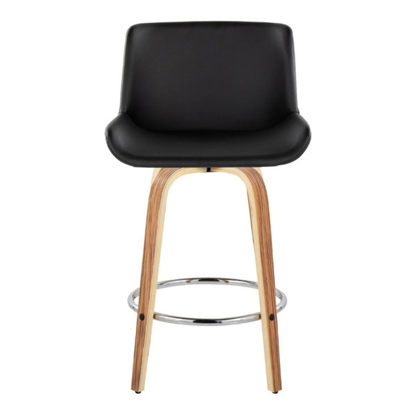 English Elm 26 Inch Mid-Century Swivel Counterstools with Faux Leather Seats and Chrome Footrest Set of 2 Black Zebra Wood B202S02215