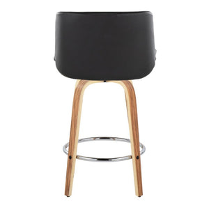 English Elm 26 Inch Mid-Century Swivel Counterstools with Faux Leather Seats and Chrome Footrest Set of 2 Black Zebra Wood B202S02215