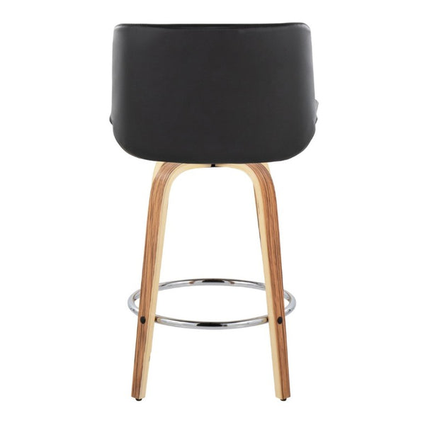 English Elm 26 Inch Mid-Century Swivel Counterstools with Faux Leather Seats and Chrome Footrest Set of 2 Black Zebra Wood B202S02215