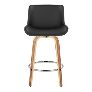 English Elm 26 Inch Mid-Century Swivel Counterstools with Faux Leather Seats and Chrome Footrest Set of 2 Gray Zebra Wood B202S02216