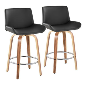 English Elm 26 Inch Mid-Century Swivel Counterstools with Faux Leather Seats and Chrome Footrest Set of 2 Gray Zebra Wood B202S02216