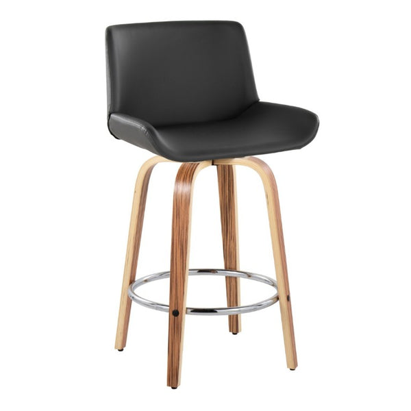 English Elm 26 Inch Mid-Century Swivel Counterstools with Faux Leather Seats and Chrome Footrest Set of 2 Gray Zebra Wood B202S02216