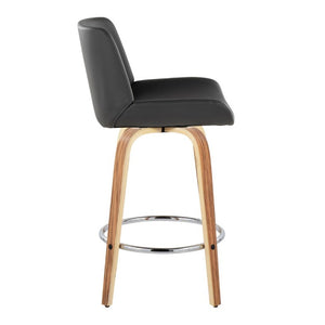 English Elm 26 Inch Mid-Century Swivel Counterstools with Faux Leather Seats and Chrome Footrest Set of 2 Gray Zebra Wood B202S02216