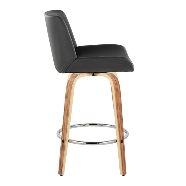 English Elm 26 Inch Mid-Century Swivel Counterstools with Faux Leather Seats and Chrome Footrest Set of 2 Gray Zebra Wood B202S02216