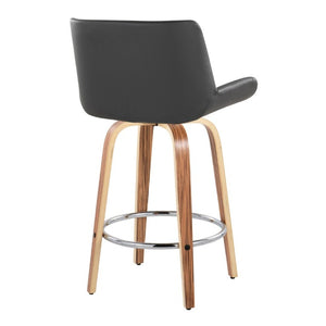 English Elm 26 Inch Mid-Century Swivel Counterstools with Faux Leather Seats and Chrome Footrest Set of 2 Gray Zebra Wood B202S02216