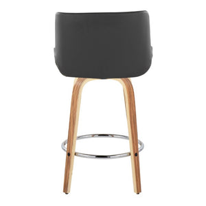 English Elm 26 Inch Mid-Century Swivel Counterstools with Faux Leather Seats and Chrome Footrest Set of 2 Gray Zebra Wood B202S02216