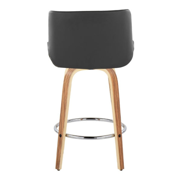 English Elm 26 Inch Mid-Century Swivel Counterstools with Faux Leather Seats and Chrome Footrest Set of 2 Gray Zebra Wood B202S02216