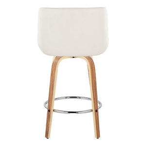 English Elm 26 Inch Mid-Century Swivel Counterstools with Faux Leather Seats and Chrome Footrest Set of 2 White Zebra Wood B202S02217