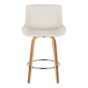 English Elm 26 Inch Mid-Century Swivel Counterstools with Faux Leather Seats and Chrome Footrest Set of 2 White Zebra Wood B202S02217