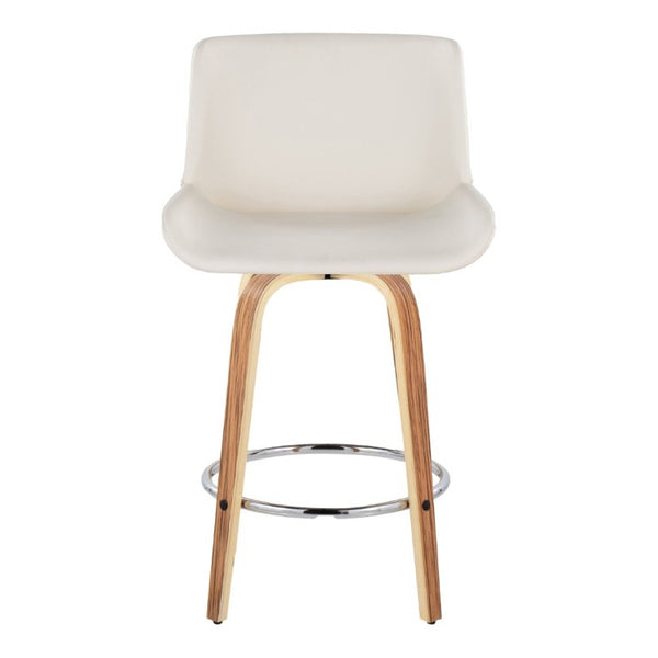 English Elm 26 Inch Mid-Century Swivel Counterstools with Faux Leather Seats and Chrome Footrest Set of 2 White Zebra Wood B202S02217
