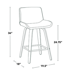 English Elm 26 Inch Mid-Century Swivel Counterstools with Faux Leather Seats and Chrome Footrest Set of 2 Black Walnut Wood B202S02218