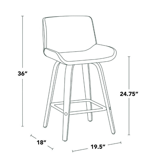 English Elm 26 Inch Mid-Century Swivel Counterstools with Faux Leather Seats and Chrome Footrest Set of 2 Black Walnut Wood B202S02218