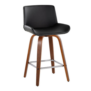 English Elm 26 Inch Mid-Century Swivel Counterstools with Faux Leather Seats and Chrome Footrest Set of 2 Black Walnut Wood B202S02218