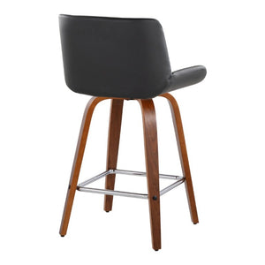 English Elm 26 Inch Mid-Century Swivel Counterstools with Faux Leather Seats and Chrome Footrest Set of 2 Black Walnut Wood B202S02218