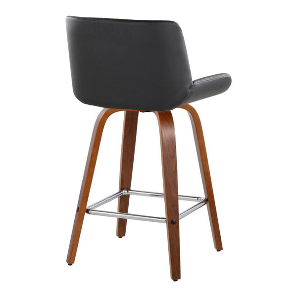 English Elm 26 Inch Mid-Century Swivel Counterstools with Faux Leather Seats and Chrome Footrest Set of 2 Black Walnut Wood B202S02218