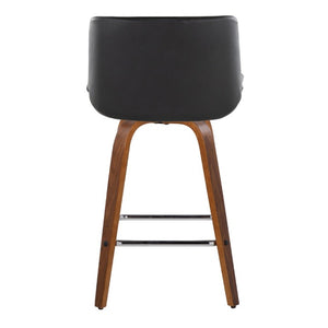 English Elm 26 Inch Mid-Century Swivel Counterstools with Faux Leather Seats and Chrome Footrest Set of 2 Black Walnut Wood B202S02218