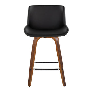 English Elm 26 Inch Mid-Century Swivel Counterstools with Faux Leather Seats and Chrome Footrest Set of 2 Black Walnut Wood B202S02218