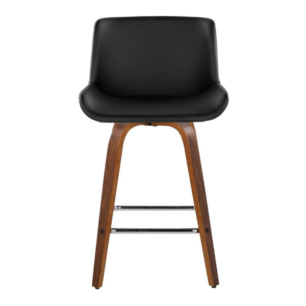 English Elm 26 Inch Mid-Century Swivel Counterstools with Faux Leather Seats and Chrome Footrest Set of 2 Black Walnut Wood B202S02218