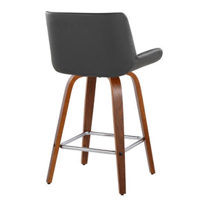 English Elm 26 Inch Mid-Century Swivel Counterstools with Faux Leather Seats and Chrome Footrest Set of 2 Gray Walnut Wood B202S02219