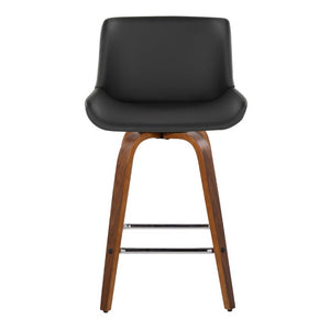 English Elm 26 Inch Mid-Century Swivel Counterstools with Faux Leather Seats and Chrome Footrest Set of 2 Gray Walnut Wood B202S02219