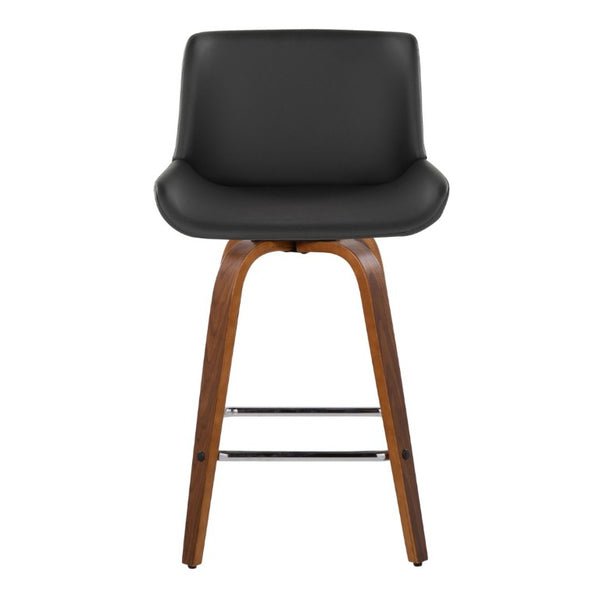 English Elm 26 Inch Mid-Century Swivel Counterstools with Faux Leather Seats and Chrome Footrest Set of 2 Gray Walnut Wood B202S02219