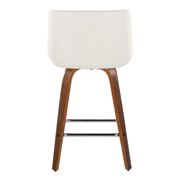 English Elm 26 Inch Mid-Century Swivel Counterstools with Faux Leather Seats and Chrome Footrest Set of 2 White Walnut Wood B202S02220