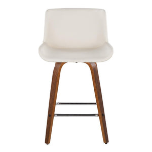 English Elm 26 Inch Mid-Century Swivel Counterstools with Faux Leather Seats and Chrome Footrest Set of 2 White Walnut Wood B202S02220