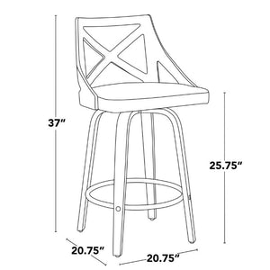 English Elm Fixed-Height Swivel Counter Stools Faux Leather Cushion Bent Wood Legs Set of Two B202S02221