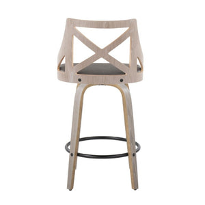 English Elm Fixed-Height Swivel Counter Stools Faux Leather Cushion Bent Wood Legs Set of Two B202S02221