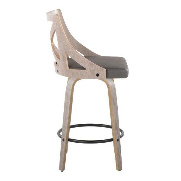 English Elm Fixed-Height Swivel Counter Stools Faux Leather Cushion Bent Wood Legs Set of Two B202S02221