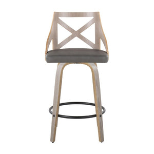 English Elm Fixed-Height Swivel Counter Stools Faux Leather Cushion Bent Wood Legs Set of Two B202S02221