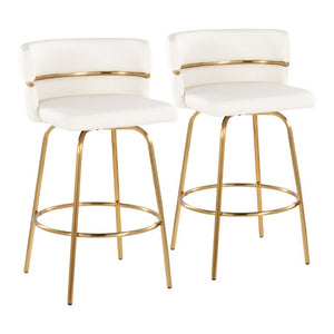 English Elm 26 Inch Glam Swivel Counterstools with Gold Base and White Faux Leather Set of 2 B202S02222
