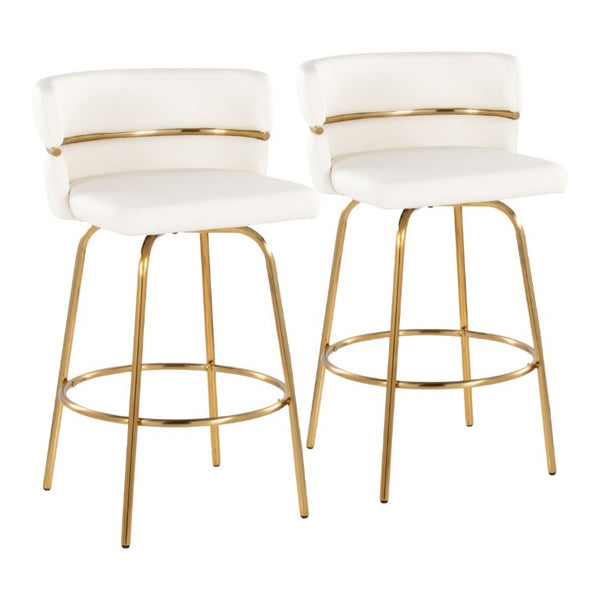 English Elm 26 Inch Glam Swivel Counterstools with Gold Base and White Faux Leather Set of 2 B202S02222